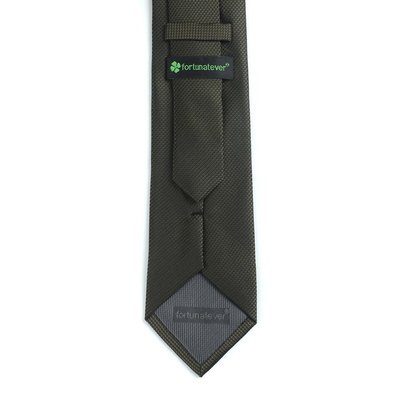 fortunatever Mens Solid Neckties,Olive Green Ties For Men With Pocket Square+Gift Box,58"Ã—3.35" - Image 2